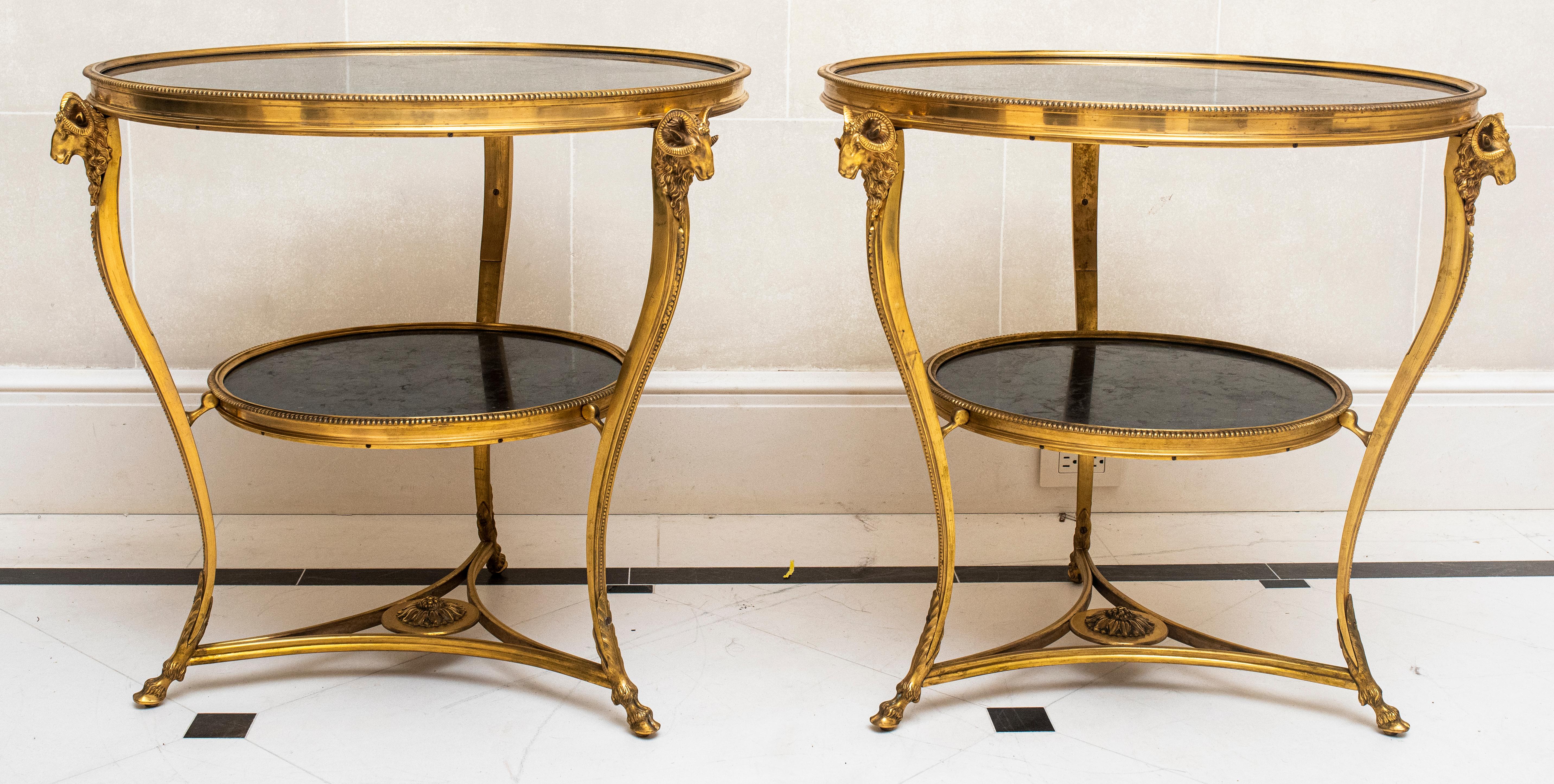 Gilt Pair of French Empire Style Gueridon Tables