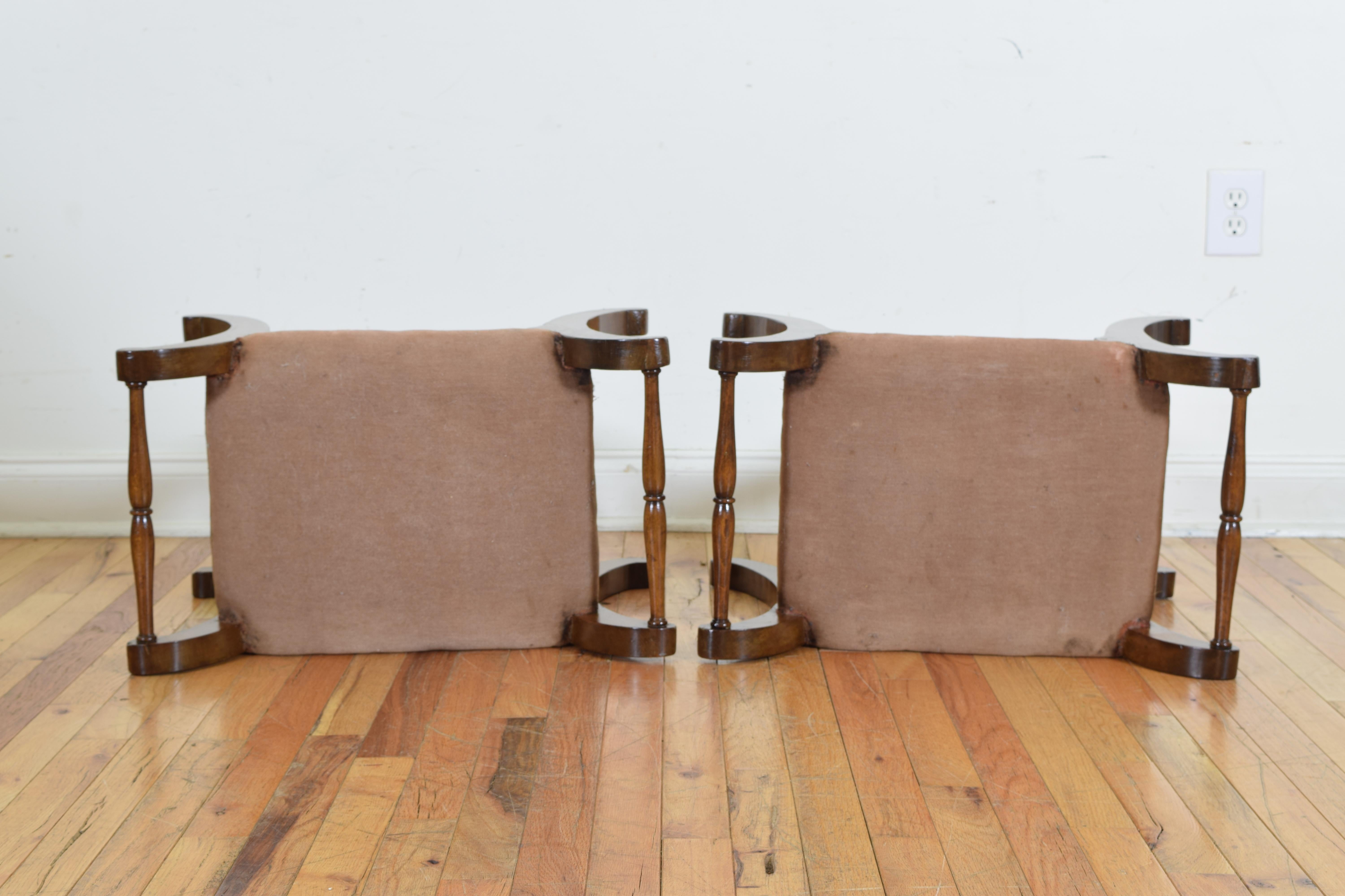 Pair of French Empire Style Light Walnut Benches, Early 20th Century 2