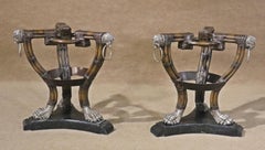 Pair of French Empire Style Maitland Smith Lion Head Bamboo Table Bases