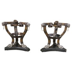 Pair of French Empire Style Maitland Smith Lion Head Bamboo Table Bases 