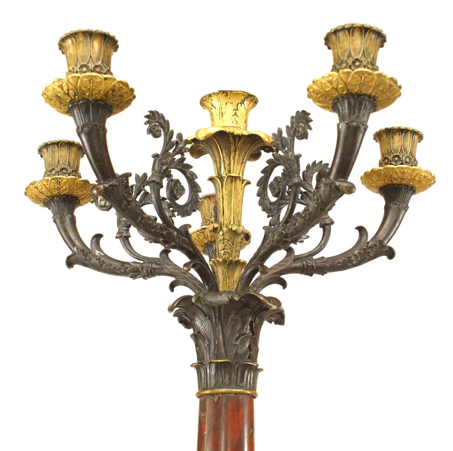 Pair of French Empire Bronze and Rouge Marble Candelabras In Good Condition For Sale In New York, NY