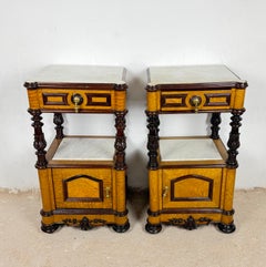 Pair of French Empire Style Marble-Top Nightstands with Cabinet Doors