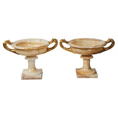 Pair of French Empire Style Onyx and Gilded Bronze Tazzas