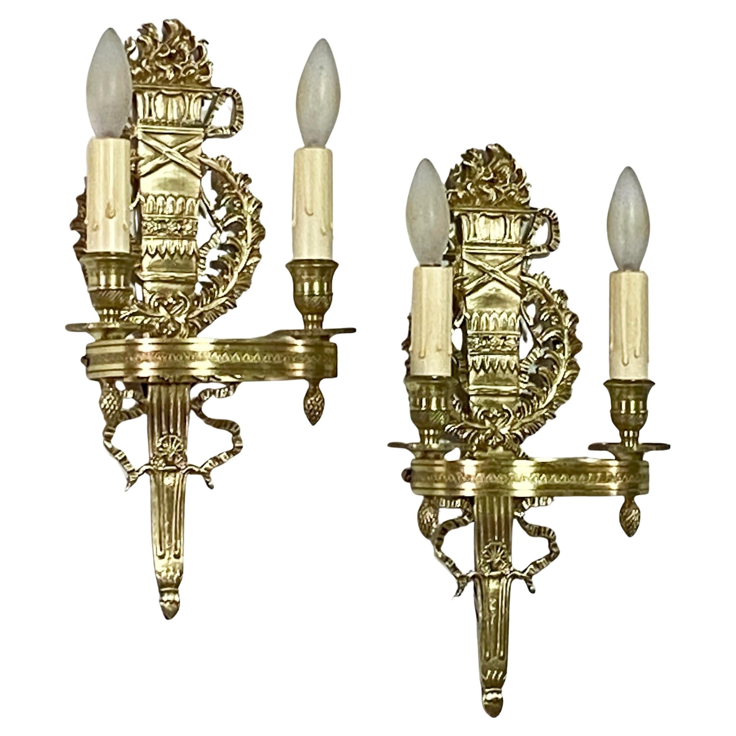 Coppia di lampade da parete in ottone in stile Impero francese