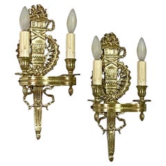 Pair of French Empire Style Revival Brass Wall Sconces