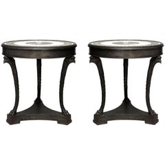 Pair of French Empire Style Round Bronze Gueridon Tables