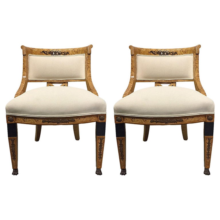 Pair of French Empire Style Side Chairs For Sale at 1stdibs
