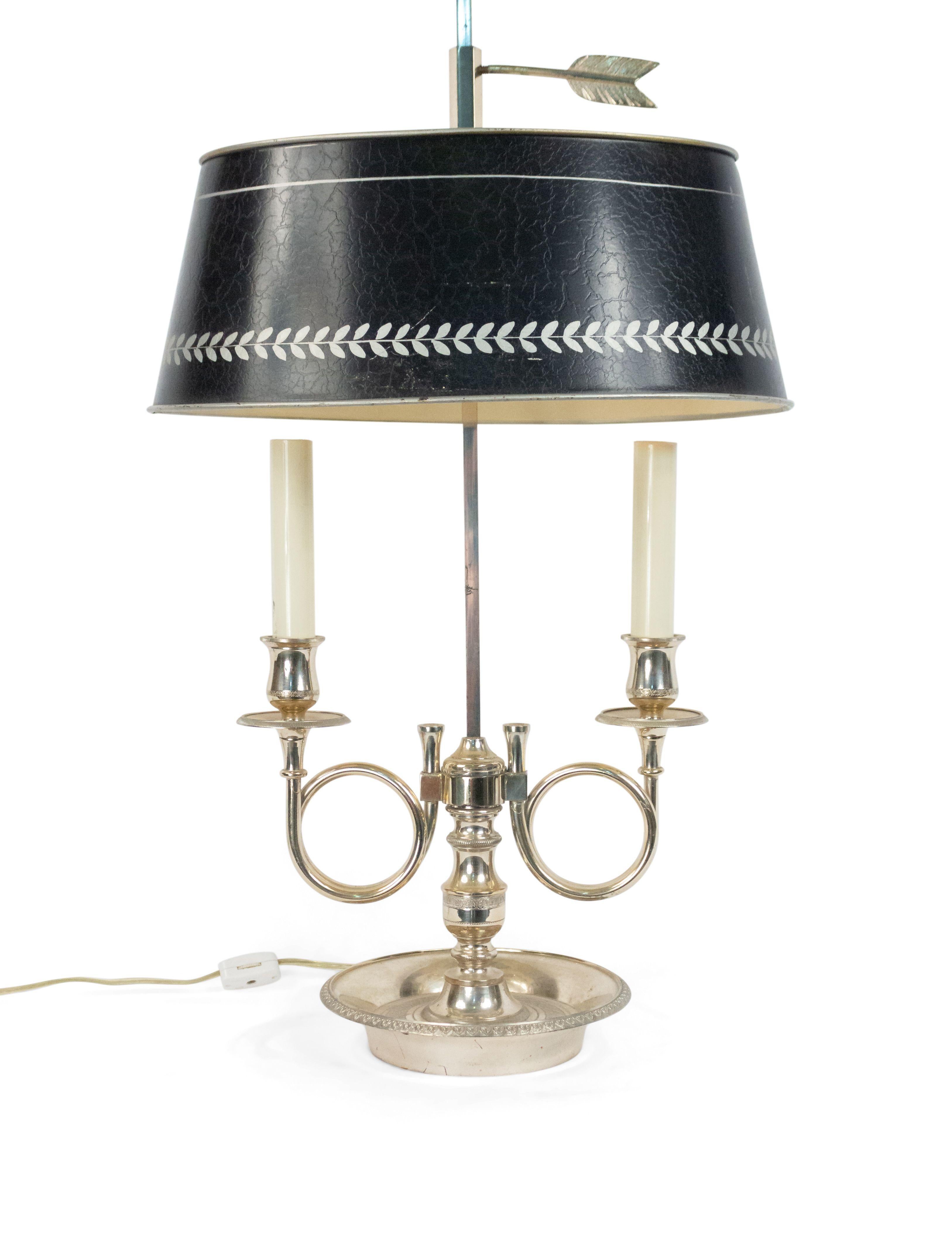 French Provincial Pair of French Empire Style Silver Plate Table Lamps For Sale