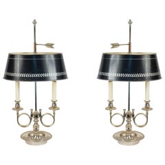 Paar französische Tischlampen im Empire-Stil aus Silberblech