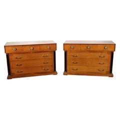 Retro Pair of French Empire Style Solid Cherry Ebonized Dressers Commodes