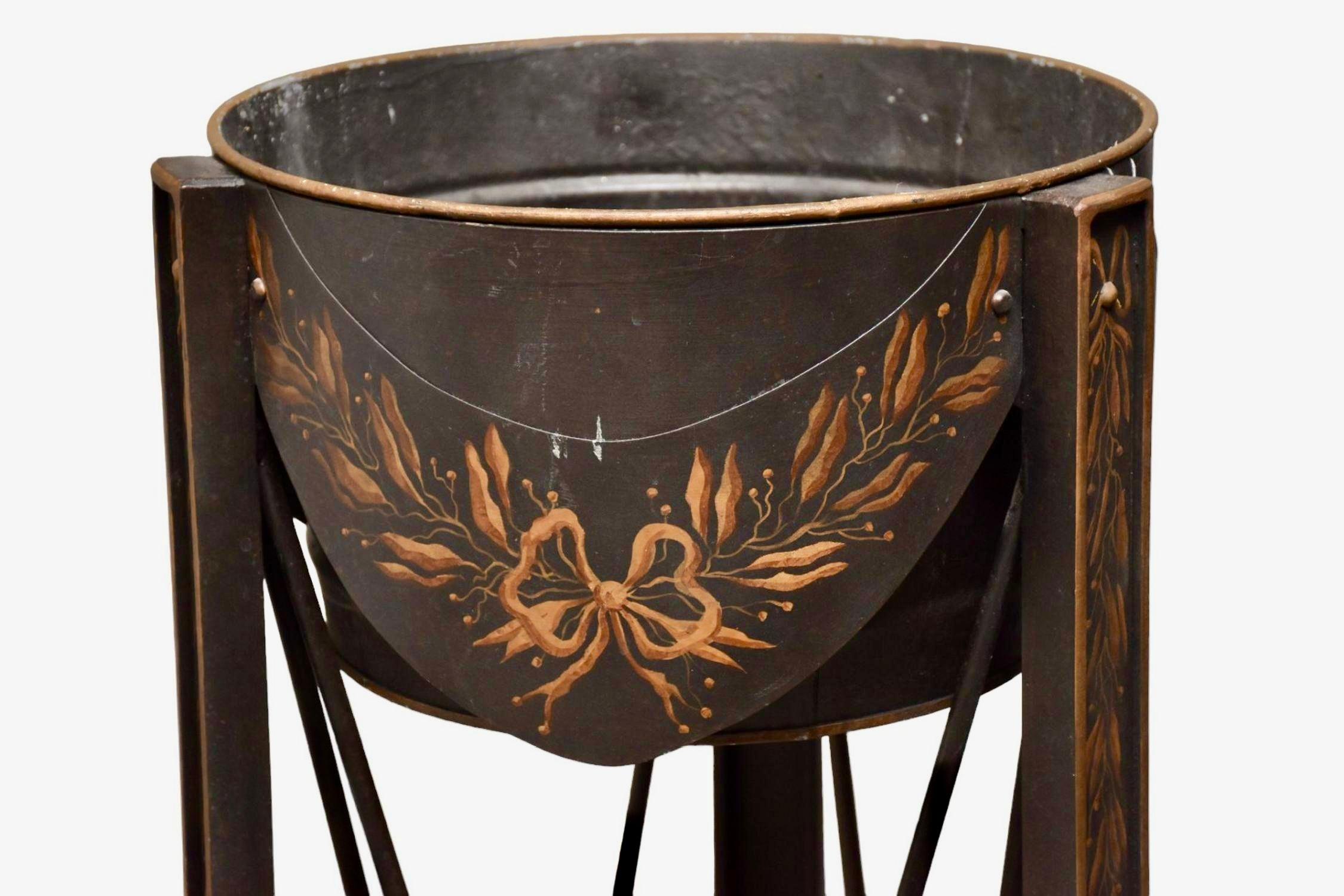20th Century Pair Of French Empire Style Tole Planters - Pedestals