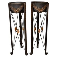 Pair Of French Empire Style Tole Planters - Pedestals