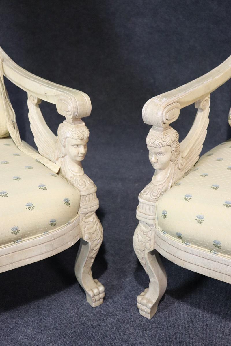 Pair of French Empire Style Winged Maiden Armchairs In Good Condition In Swedesboro, NJ