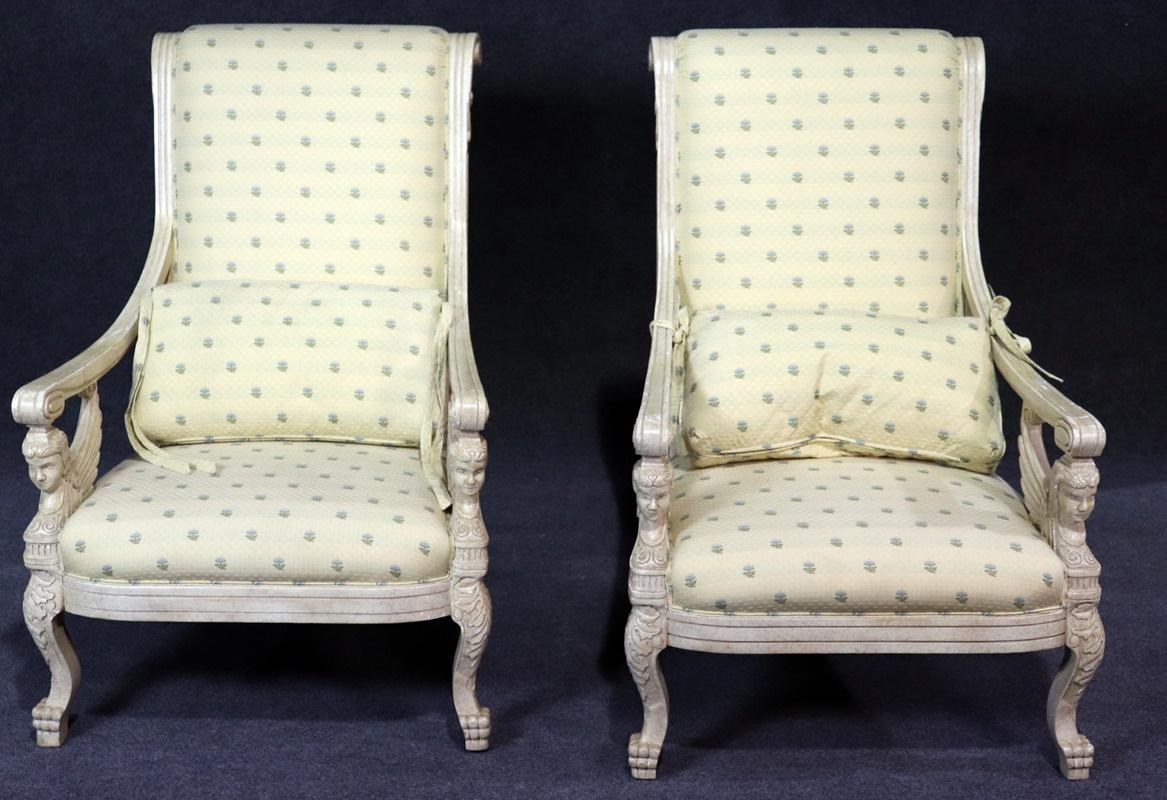 20th Century Pair of French Empire Style Winged Maiden Armchairs