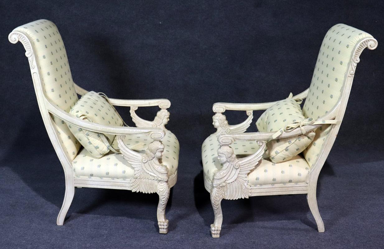 Wood Pair of French Empire Style Winged Maiden Armchairs