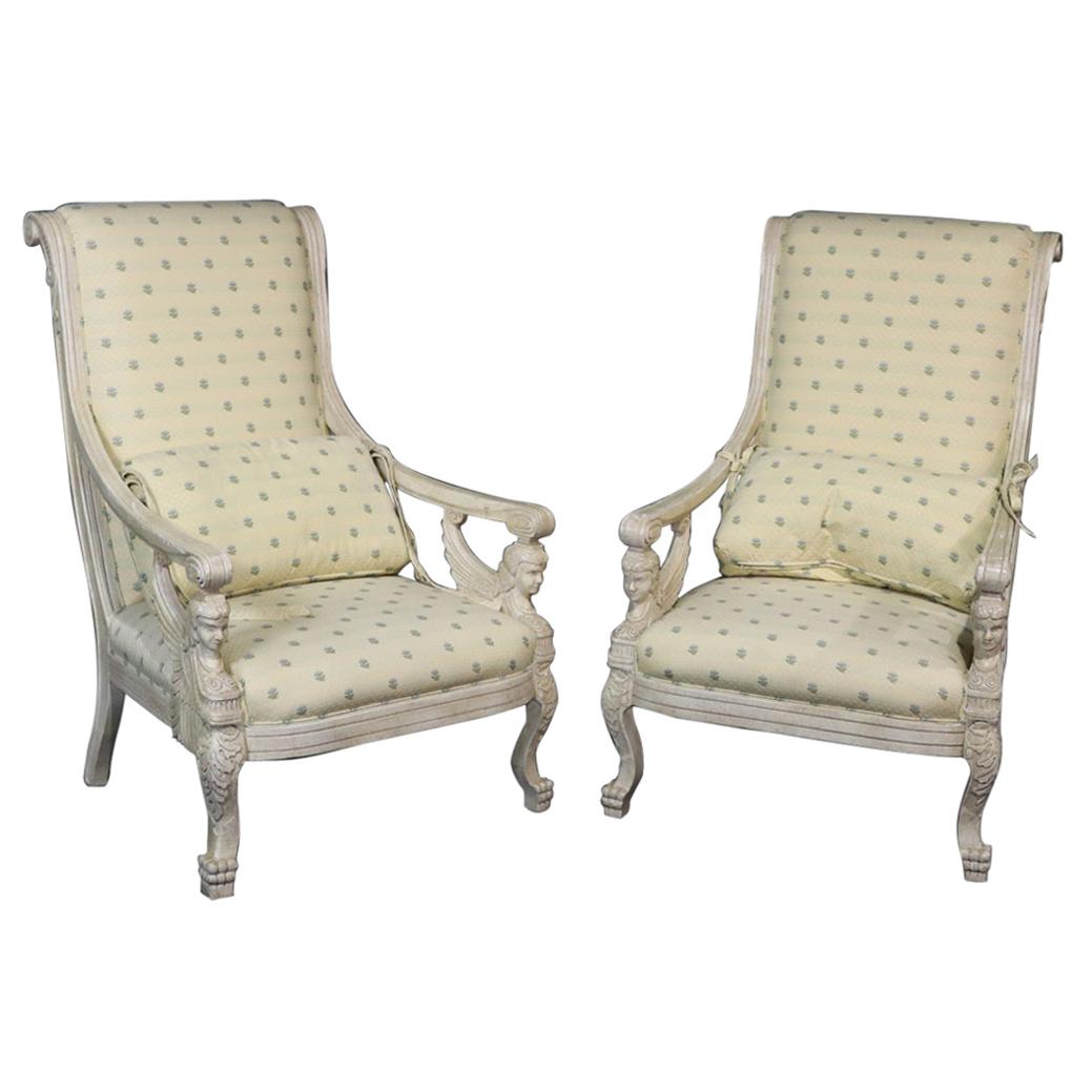 Pair of French Empire Style Winged Maiden Armchairs