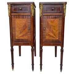 Pair of French Empire Style Wood Nightstands with Inlay and Bronze Mounts