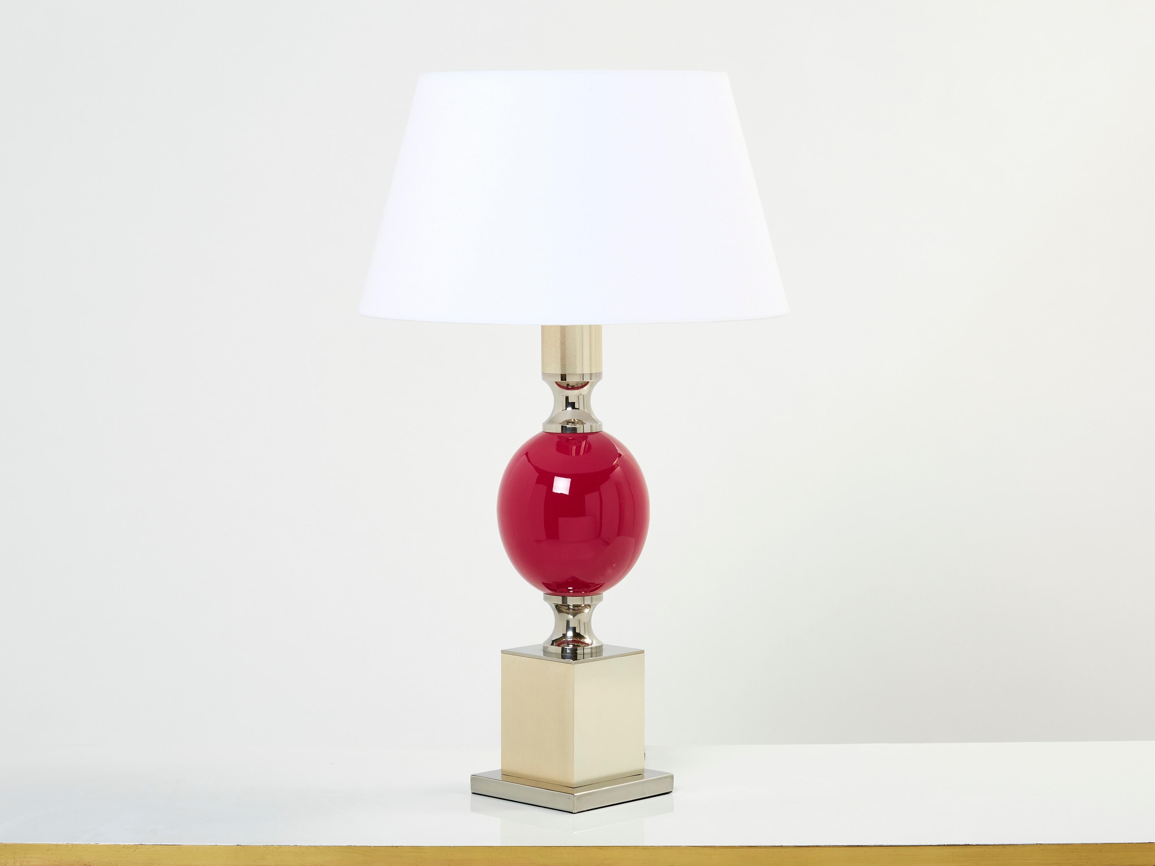 Laiton Paire de lampes de bureau françaises en laiton émaillé et chrome Philippe Barbier 1970 en vente