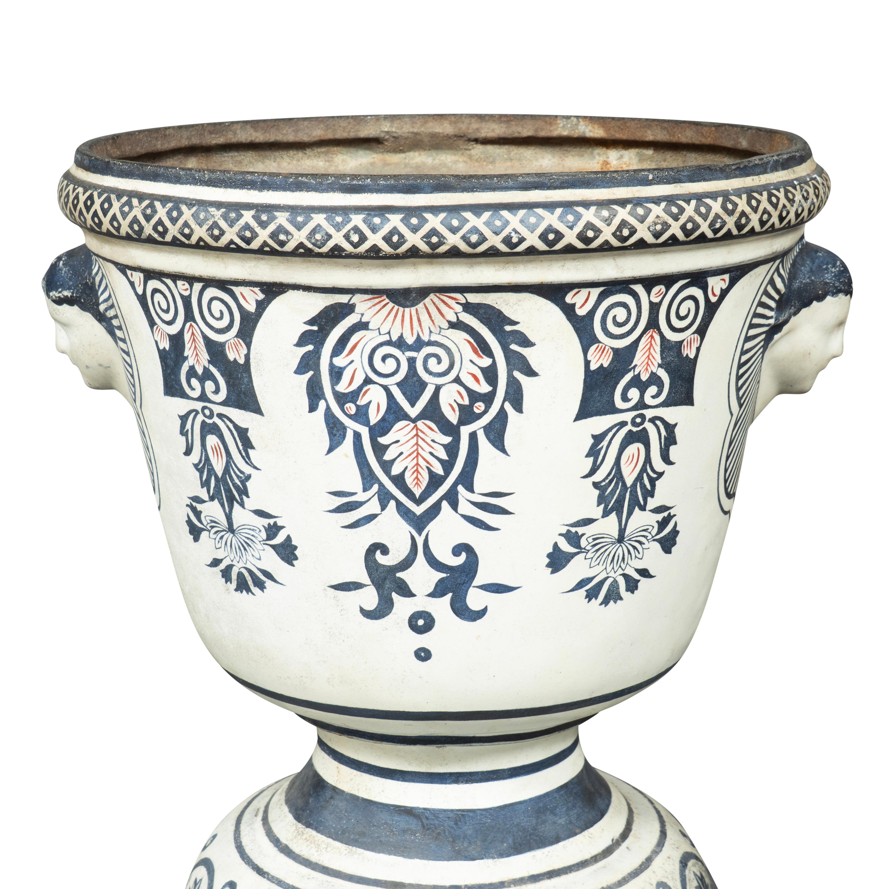 Pair Of French Enameled Cast Iron Garden Urns In Good Condition In Essex, MA