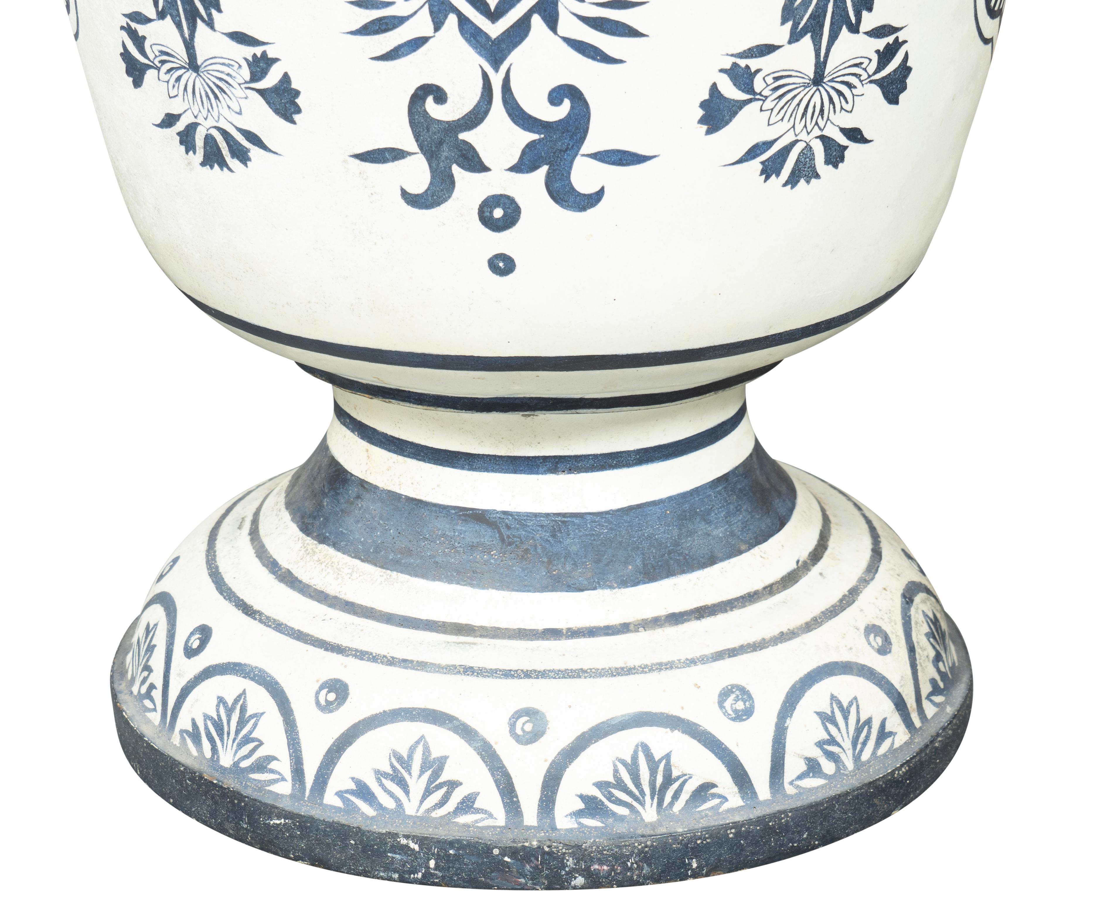 19th Century Pair Of French Enameled Cast Iron Garden Urns