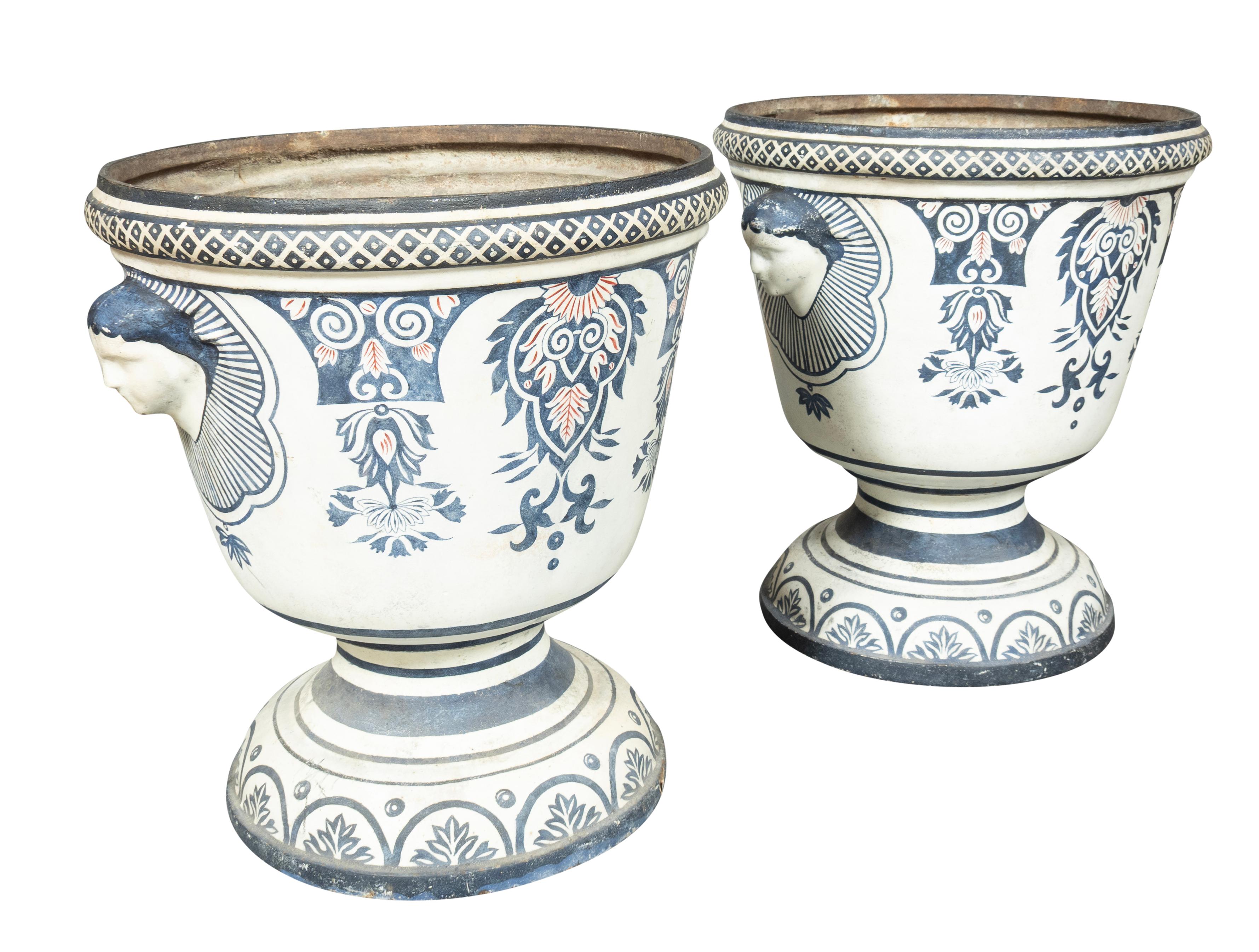 Pair Of French Enameled Cast Iron Garden Urns 2