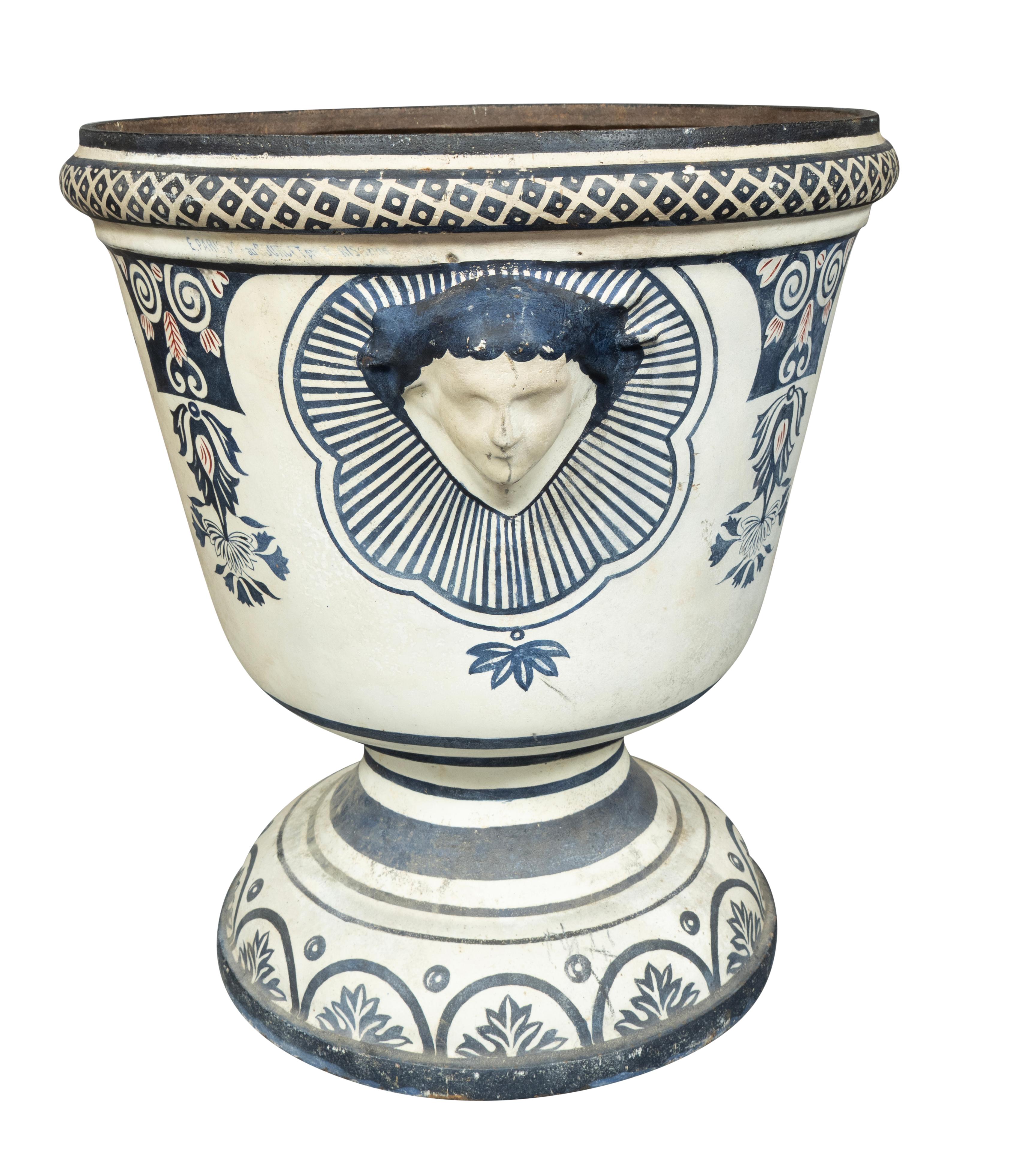 Pair Of French Enameled Cast Iron Garden Urns 3