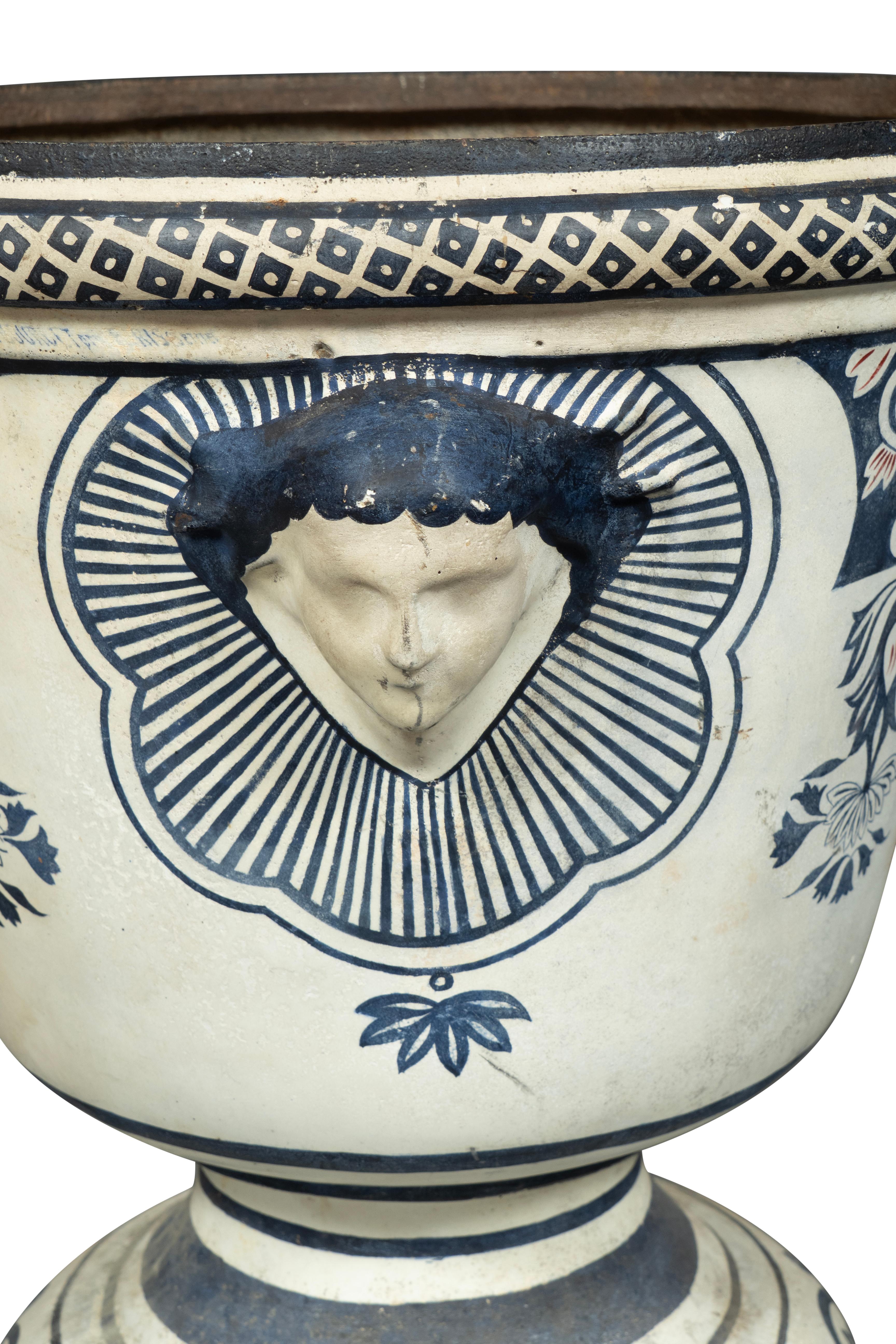 Pair Of French Enameled Cast Iron Garden Urns 4