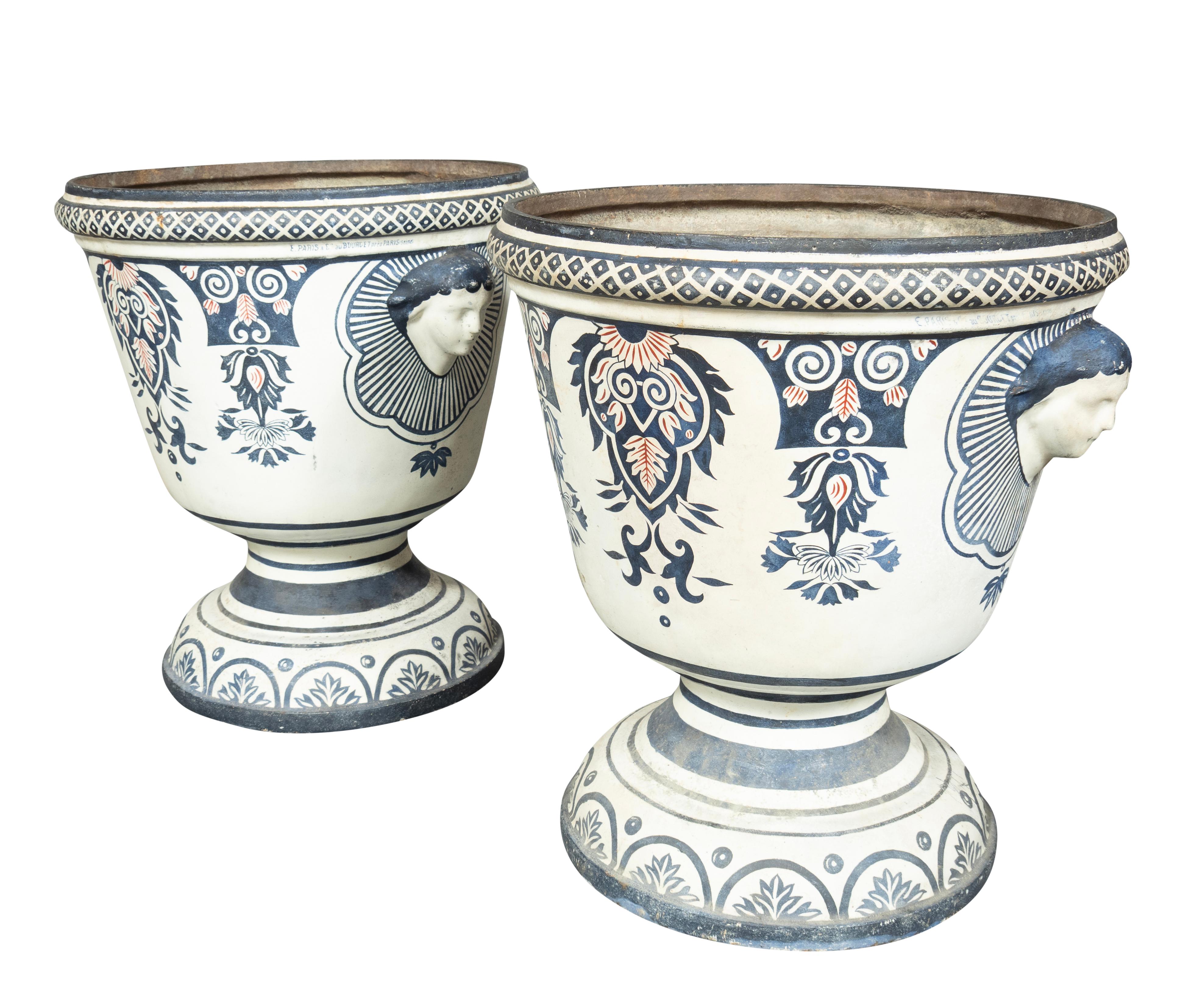 Pair Of French Enameled Cast Iron Garden Urns 5