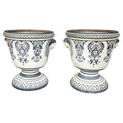 Pair Of French Enameled Cast Iron Garden Urns