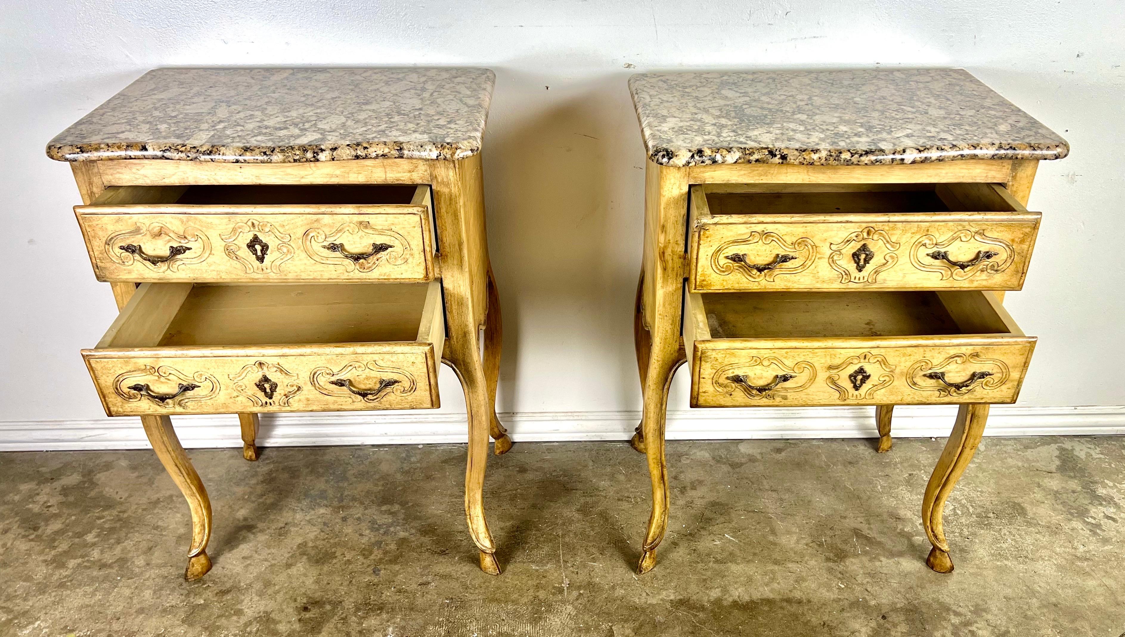 Pair of French End Table w/ Drawers and Granite Tops C. 1930's For Sale 5