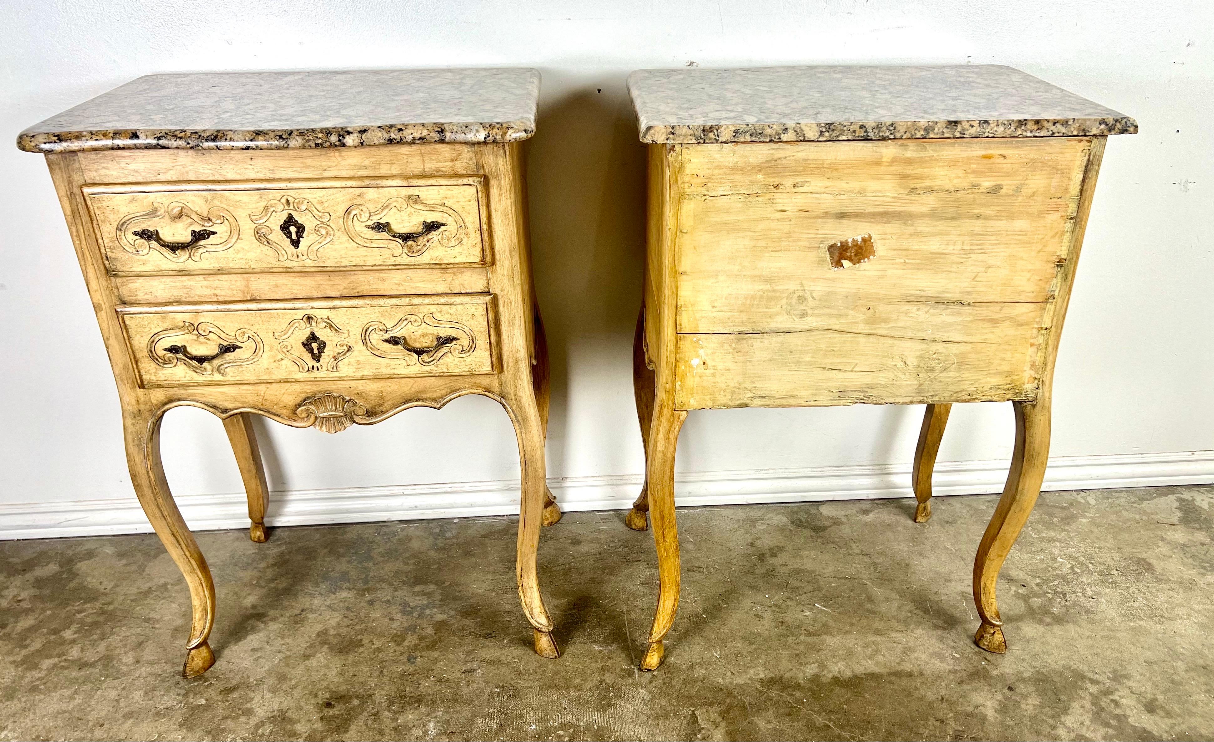 Pair of French End Table w/ Drawers and Granite Tops C. 1930's For Sale 9