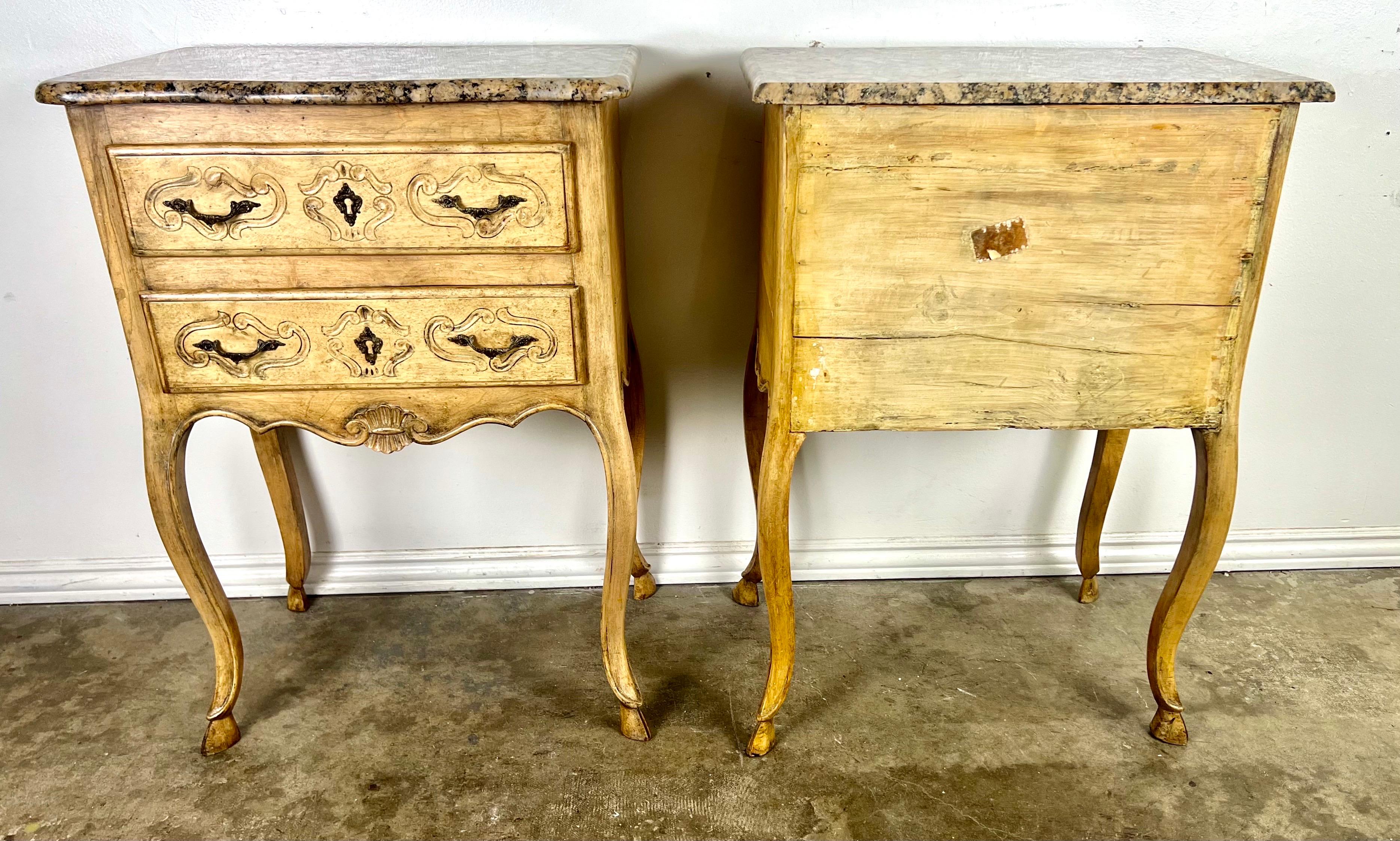 Pair of French End Table w/ Drawers and Granite Tops C. 1930's For Sale 11