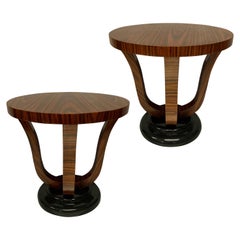 Paire de tables d'appoint françaises en bois de zebrano & Laque noire