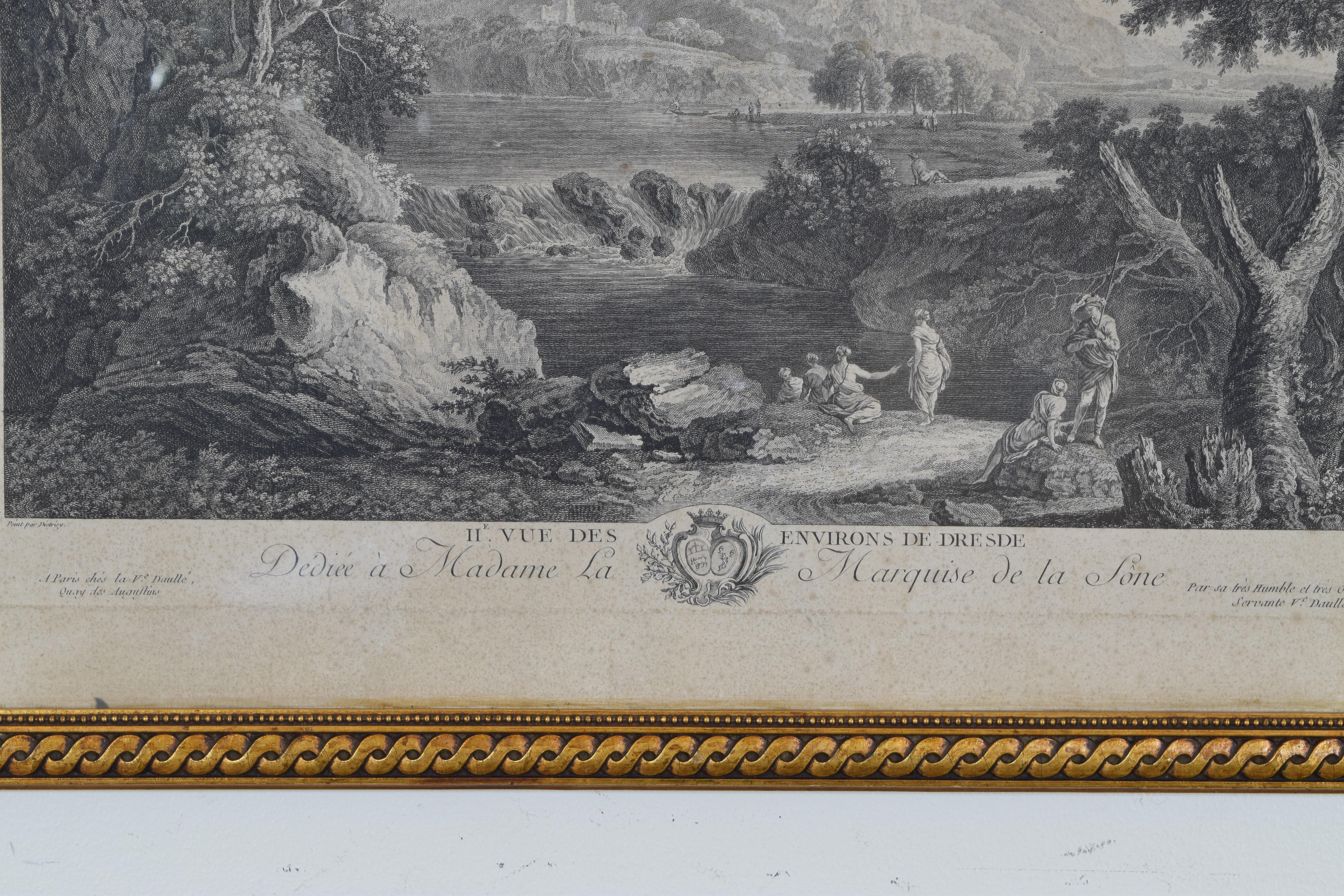 Pair of French Engravings in Gilt Gesso Frames, Views of Dresden, 19th Century In Excellent Condition In Atlanta, GA