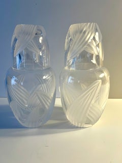 Pair of French Etched Crystal Bedside Water Glasses Top Removes to Become Cup