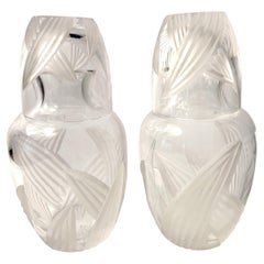 Pair of French Etched Crystal Bedside Water Glasses Top Removes to Become Cup