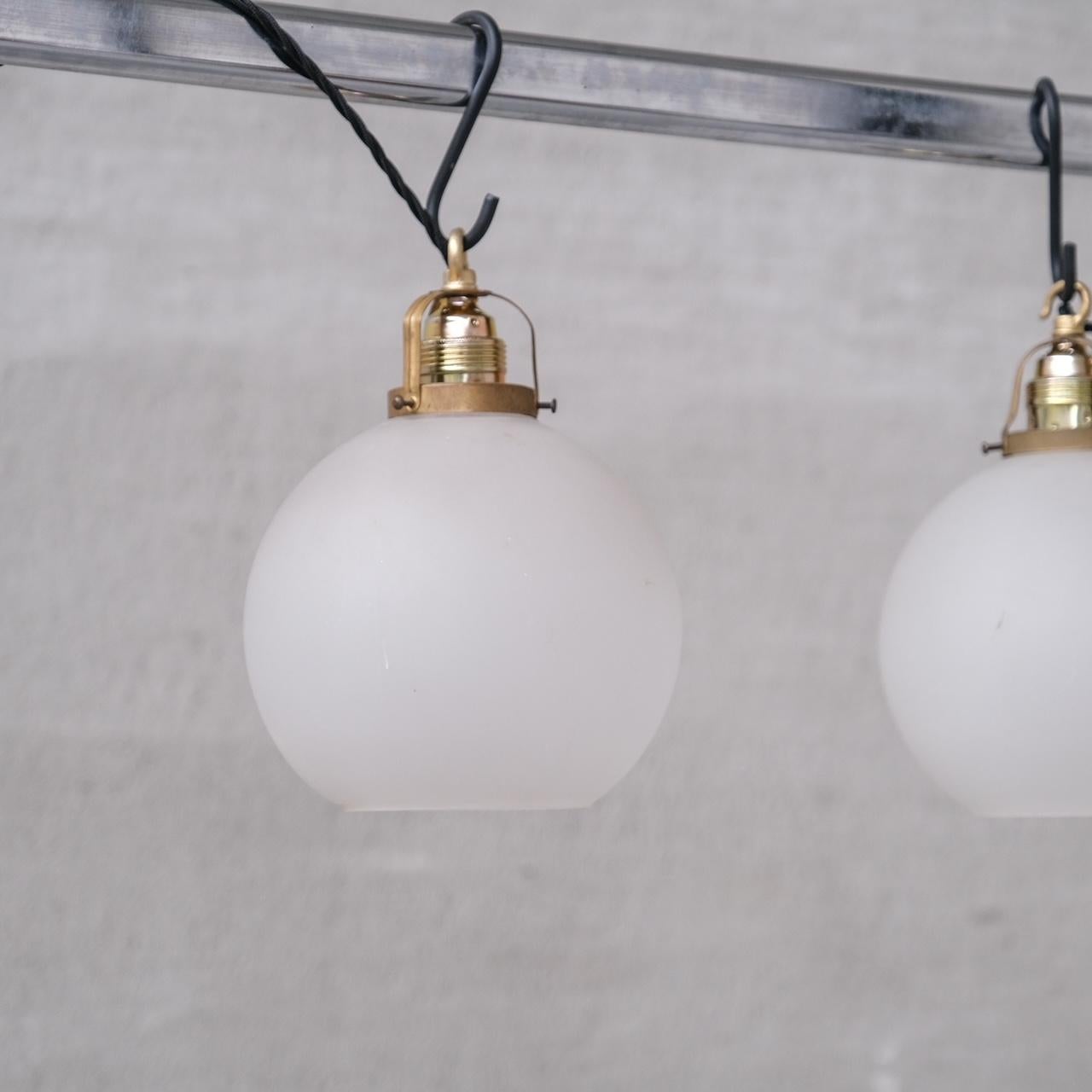 Pair of French Etched Mid-Century Glass Pendant Lights  For Sale 1