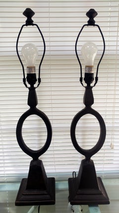 Pair of French Etruscan Style Forged Iron Table Lamps, Offered by LaPorte