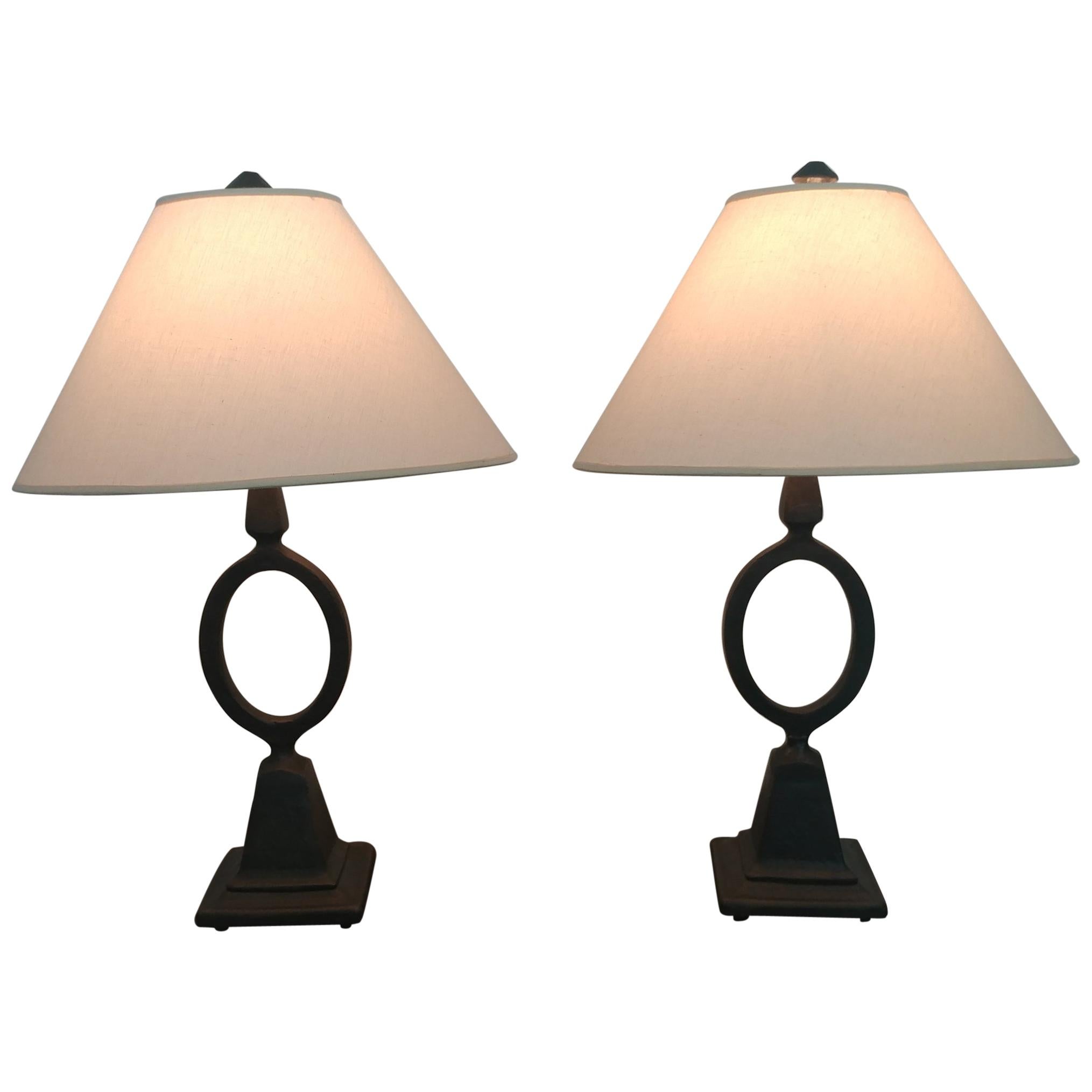 Pair of French Etruscan Style Forged Iron Table Lamps, Offered by LaPorte For Sale