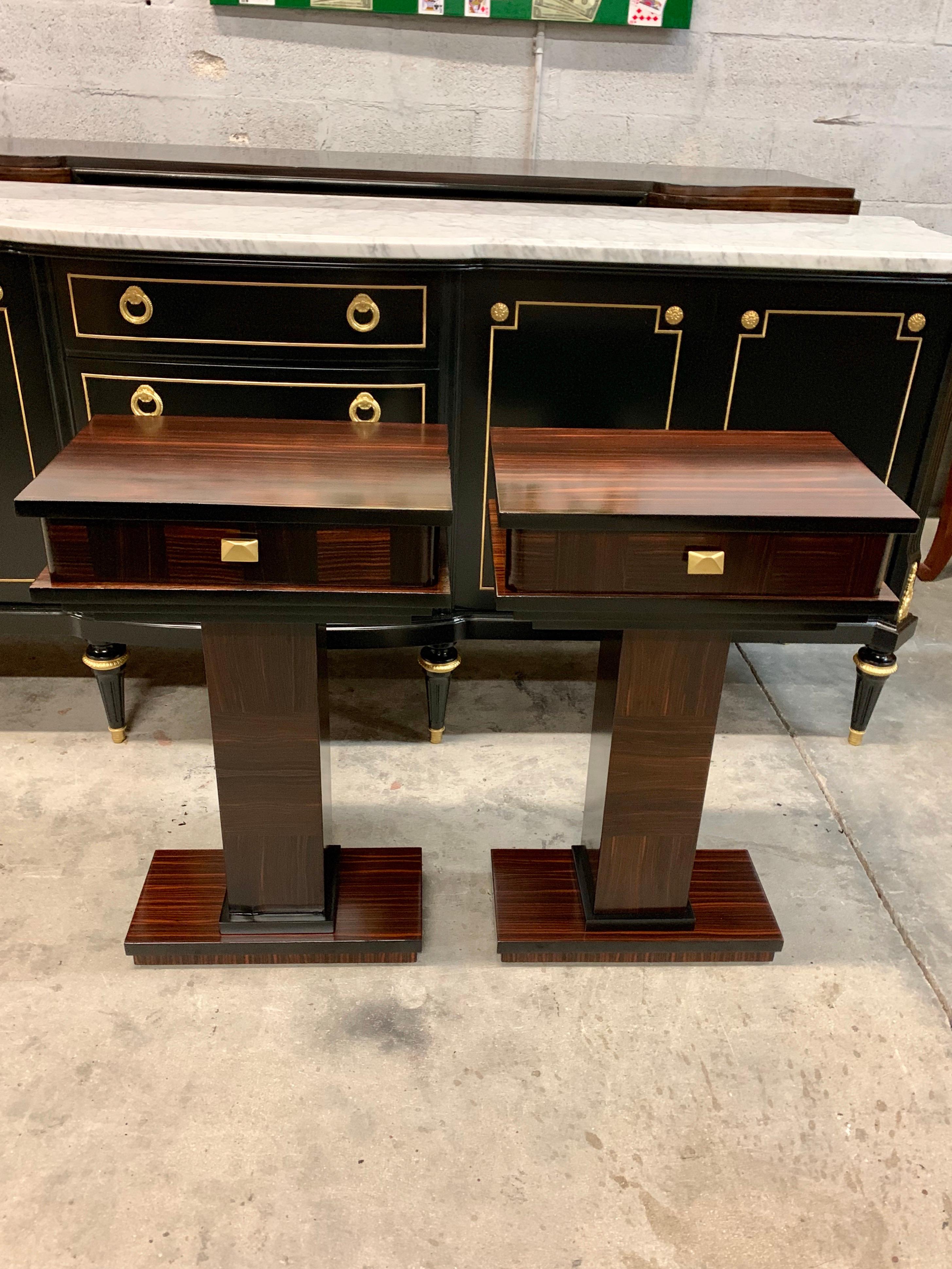Pair of French Exotic Macassar Ebony Nightstand or Side Tables, 1940s 2