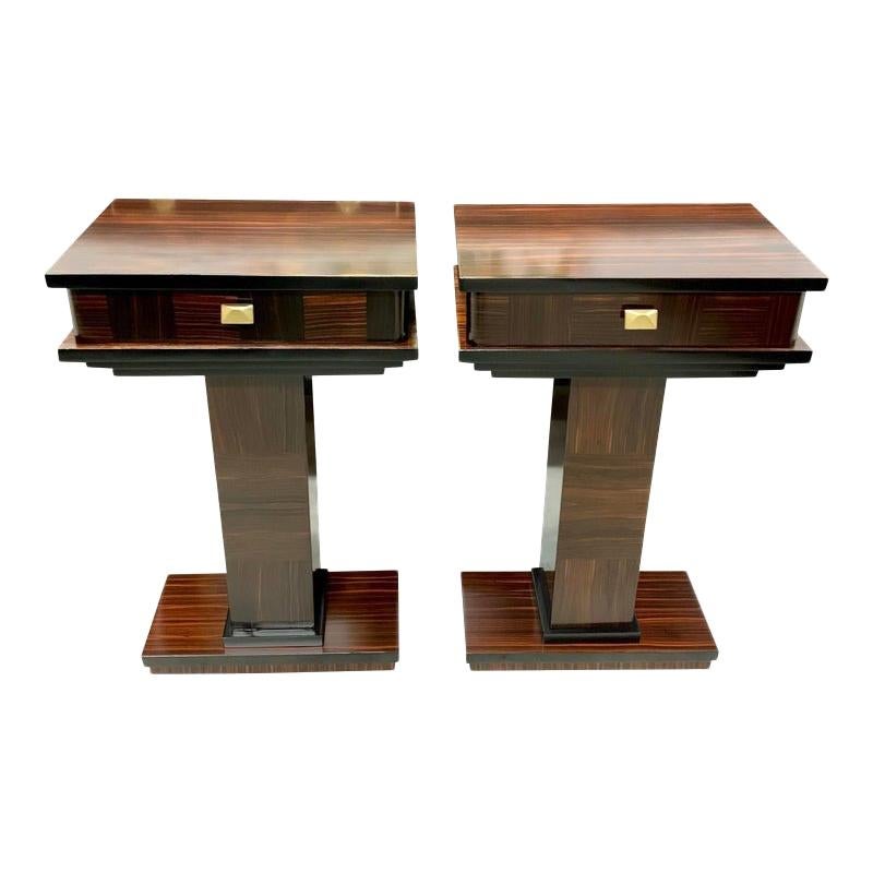 Pair of French Exotic Macassar Ebony Nightstand or Side Tables, 1940s