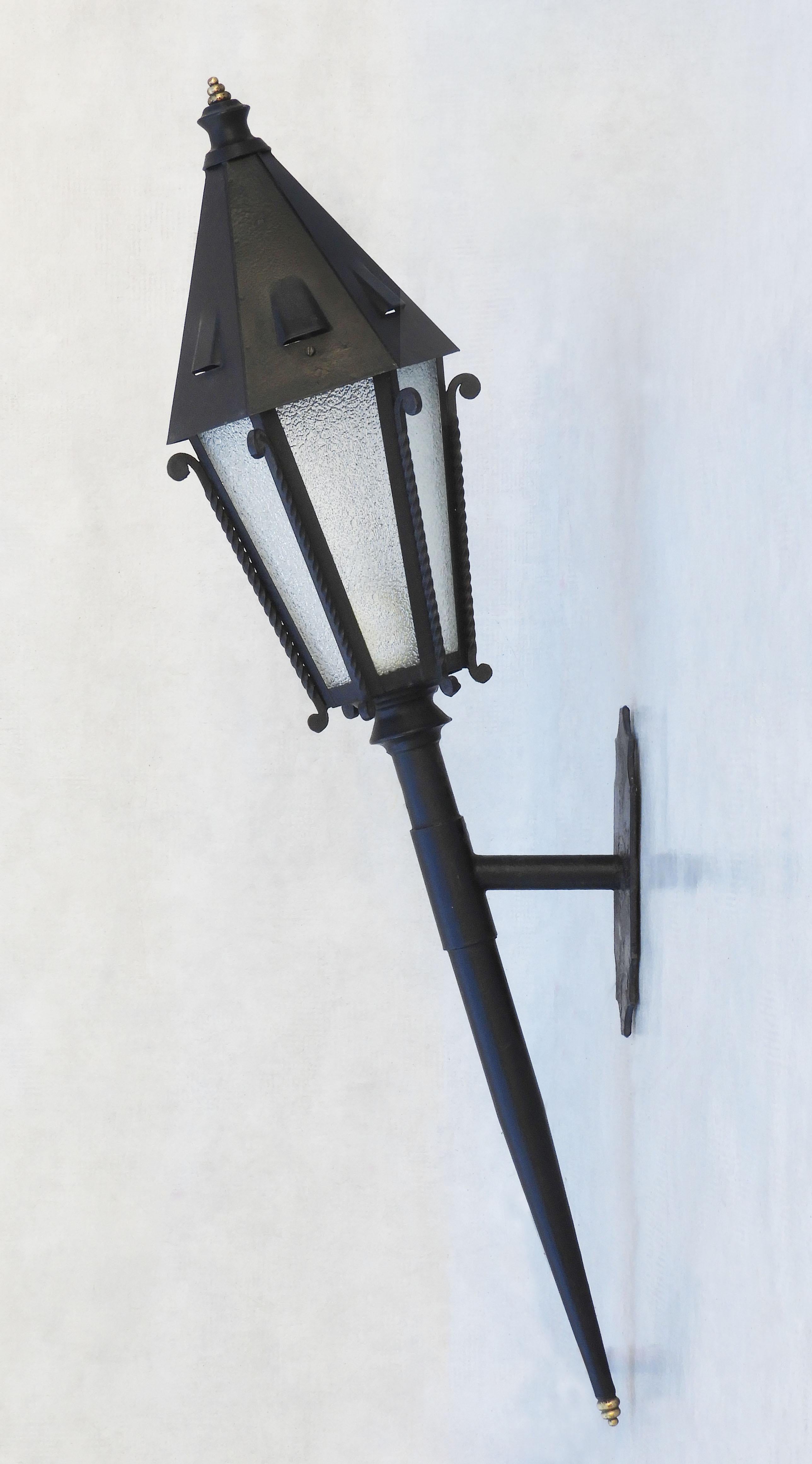 Glass Large French Outdoor Torchère Lanterns C1950