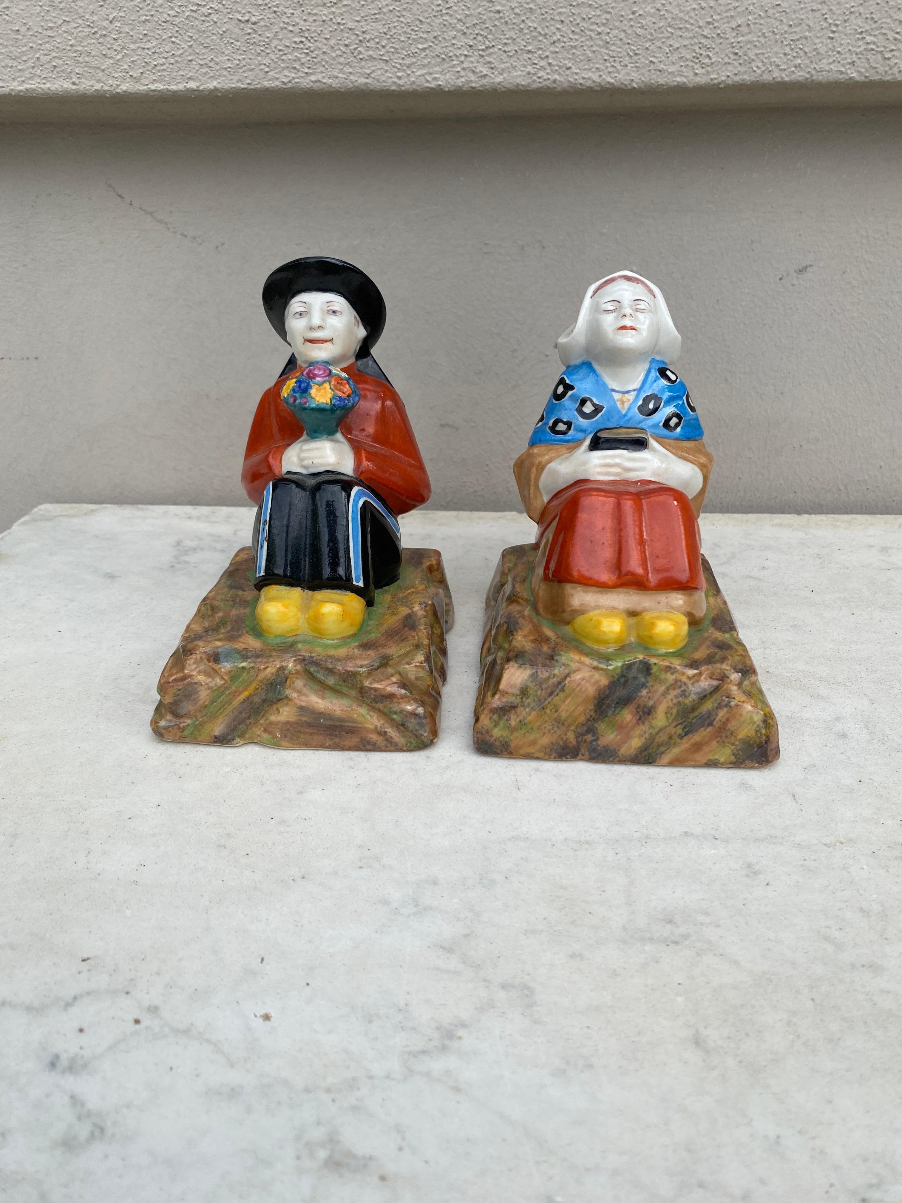 Pair of French Faience Bookends signed Desvres, circa 1930.
Represent 2 bretons.