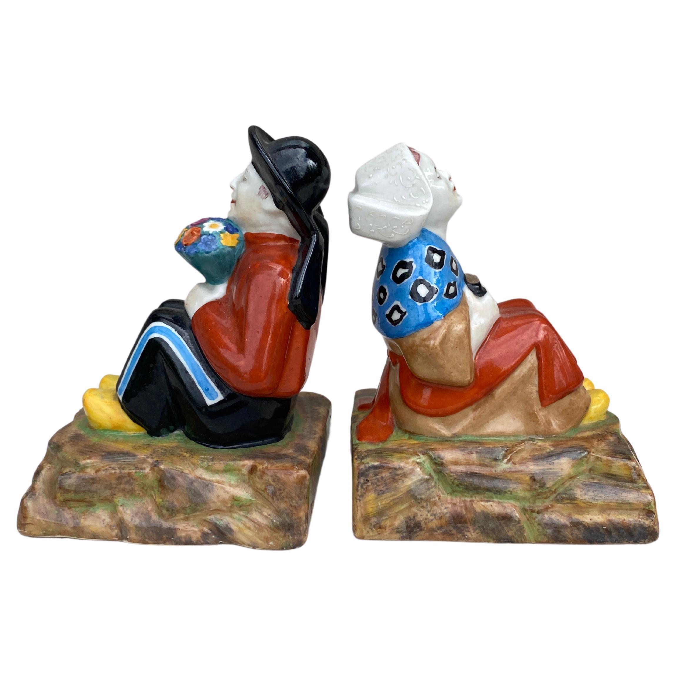 Pair of French Faience Bookends Desvres, circa 1930 For Sale