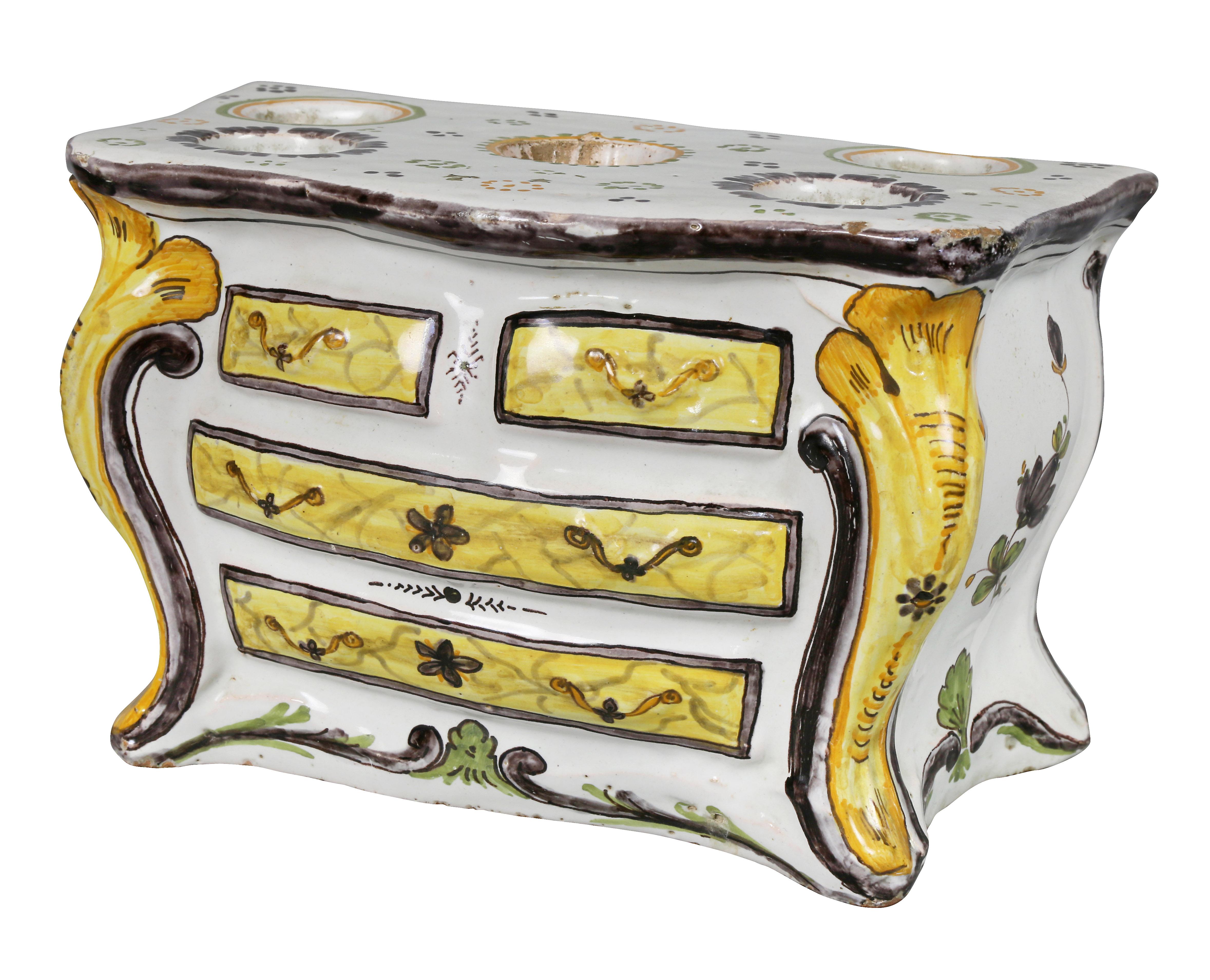 Rococo Pair of French Faience Bough Pots in the Form of Commodes For Sale