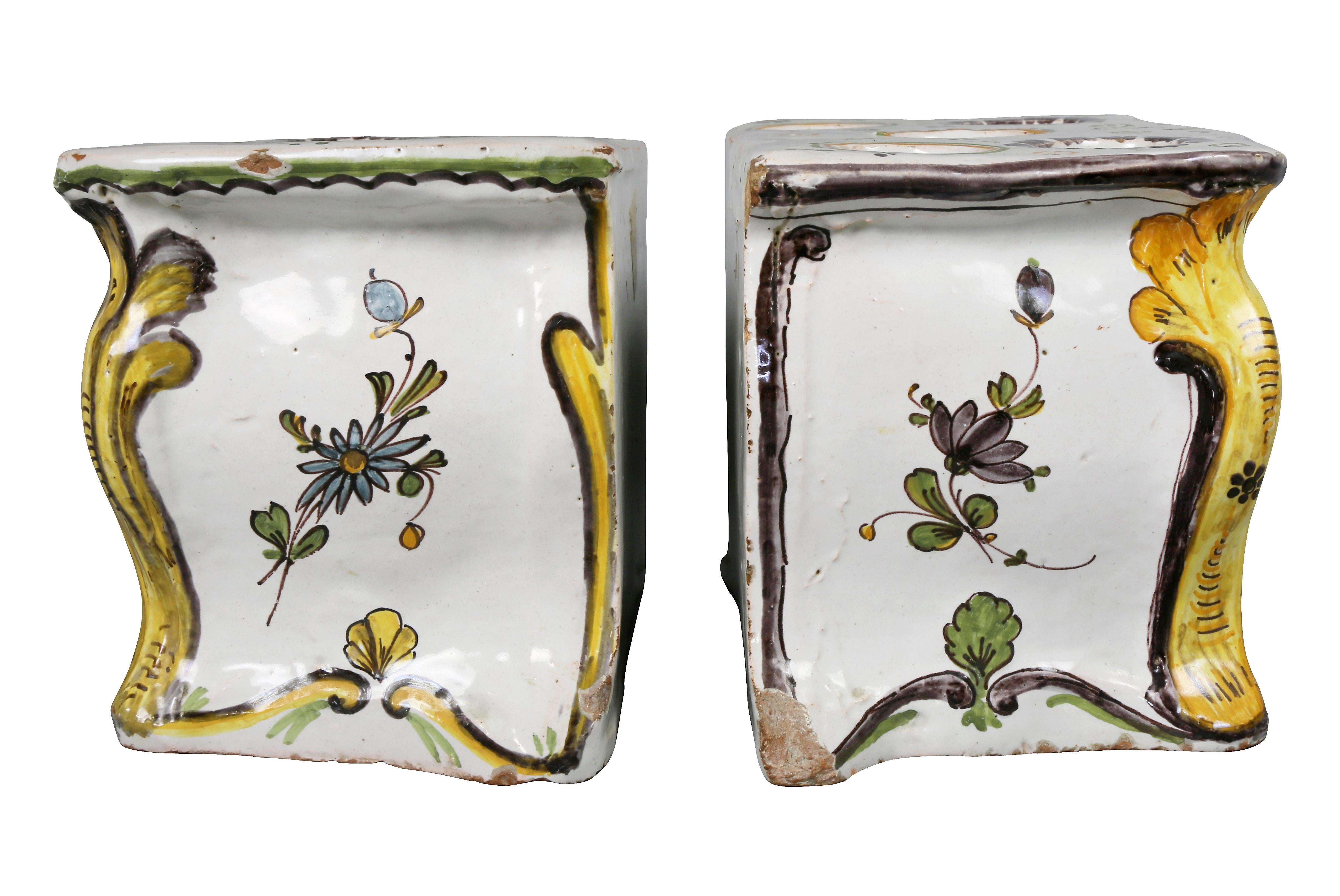 Pair of French Faience Bough Pots in the Form of Commodes For Sale 2