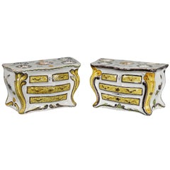Pair of French Faience Bough Pots in the Form of Commodes