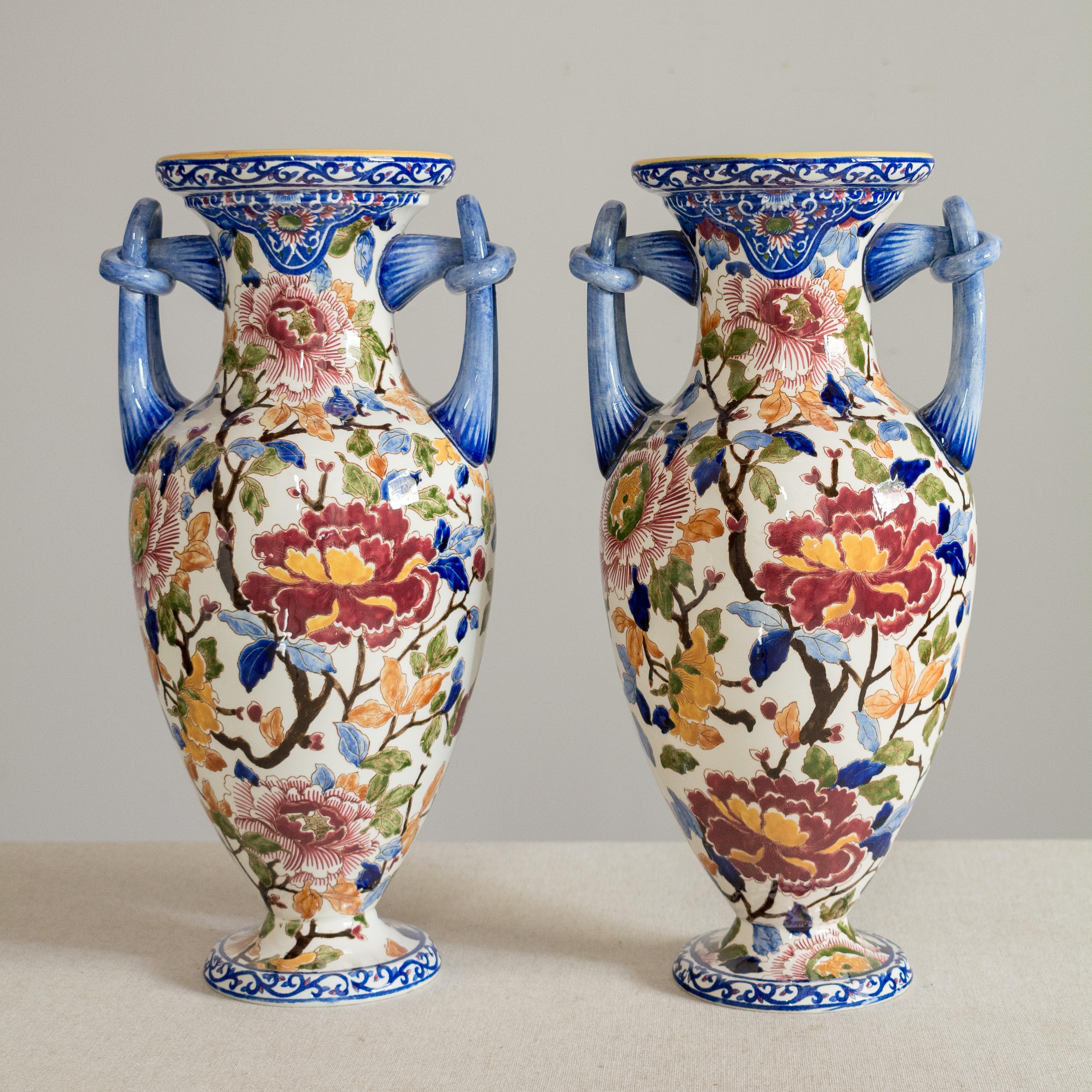 Pair of French Faience Gien Vases 5