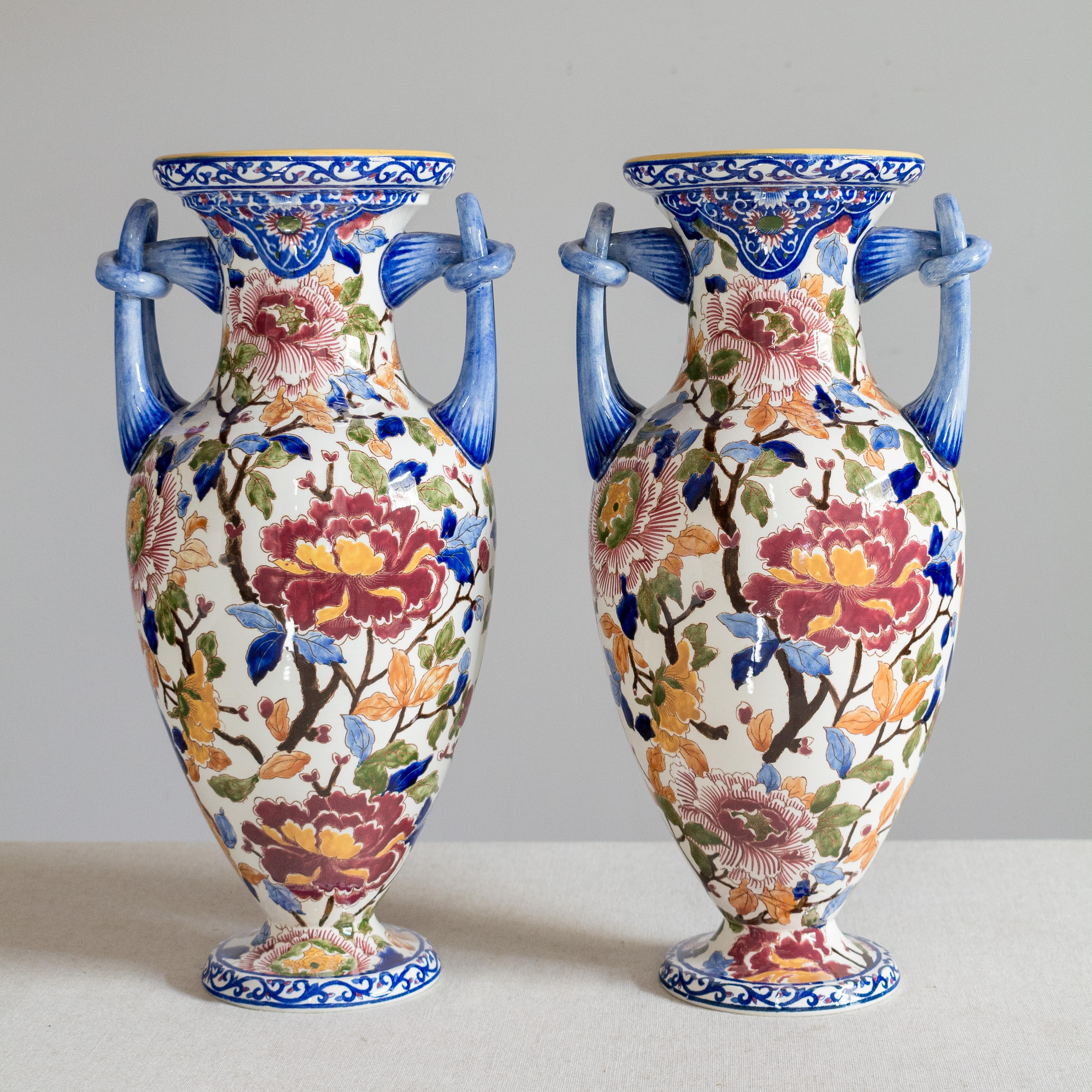 Pair of French Faience Gien Vases 6