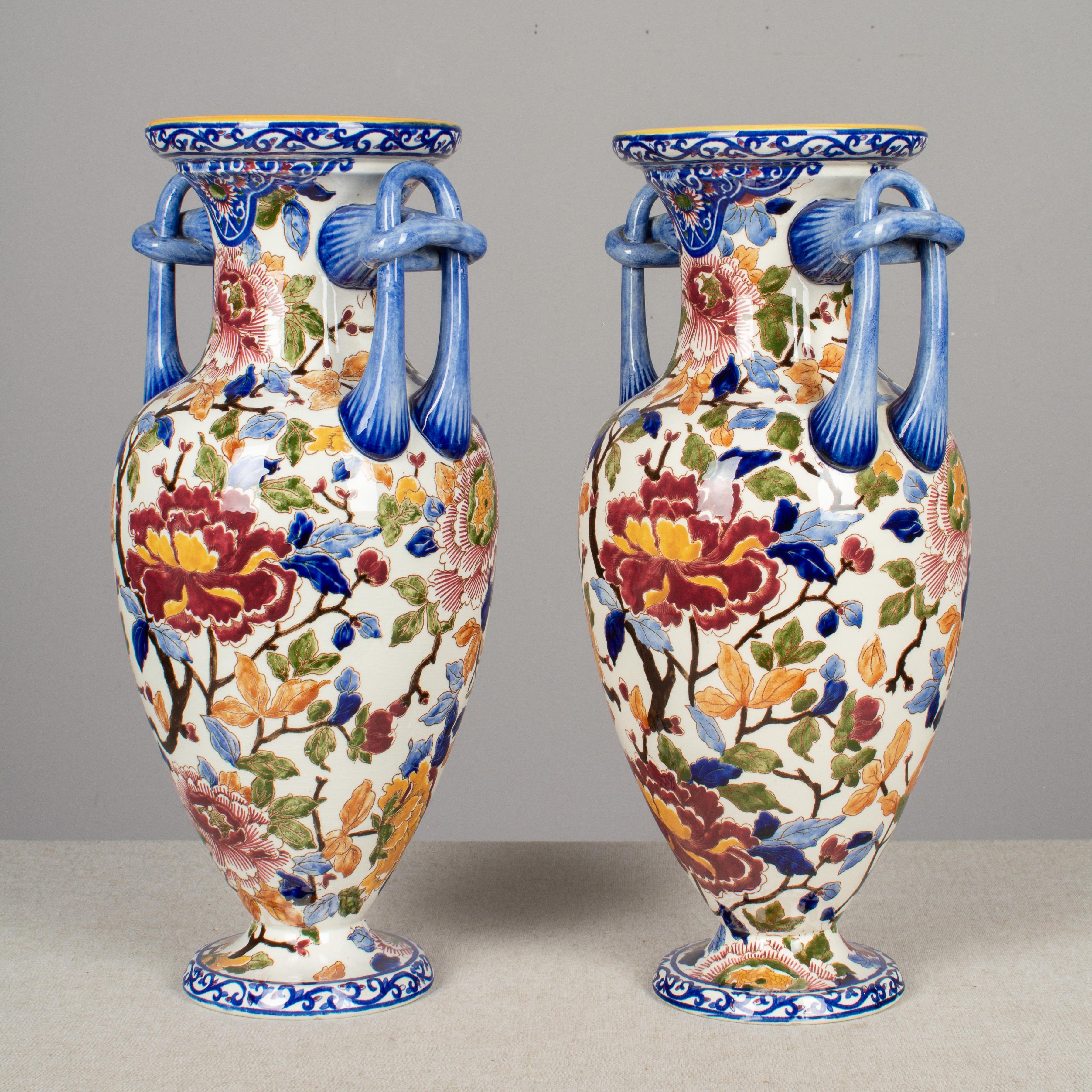 Pair of French Faience Gien Vases In Excellent Condition In Winter Park, FL